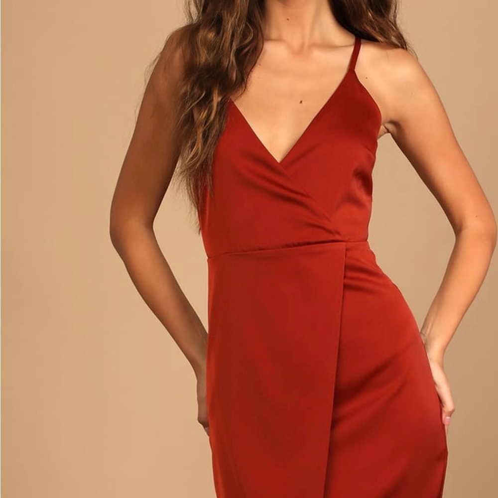 What a Stunner Rust Orange Satin Asymmetrical Mini Dress